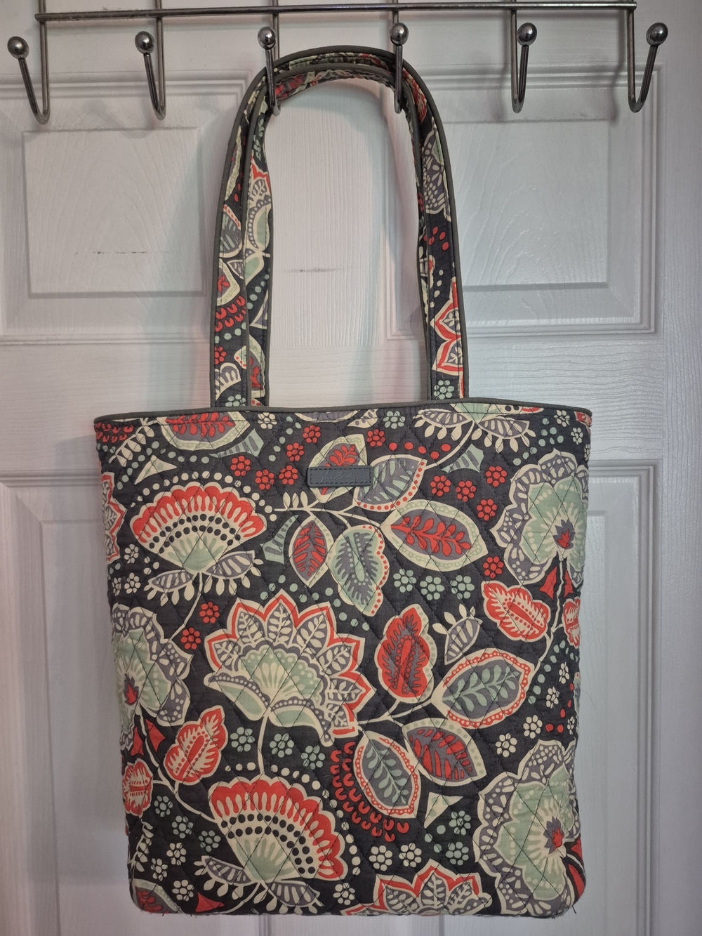 Vera Bradley Floral Quilted Tote Bag in Charcoal and Coral